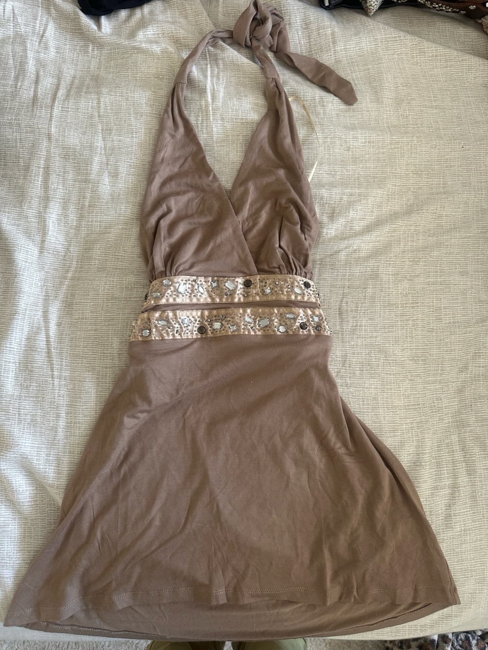 Joie Brown Halter Dress Top with Embellished Waist
